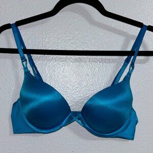 Victoria’s Secret Bombshell Plunge Bra 36A Blue Satin Push-Up Padded